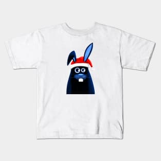 Crazy black rabbit in Santa Claus hat Kids T-Shirt